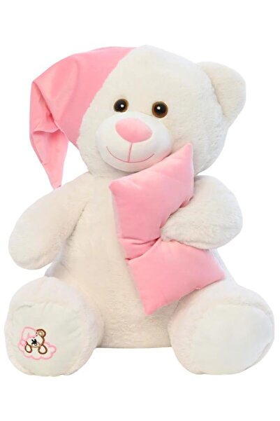 Pufu Toys Pelüş Uyku Arkadaşım Ayıcık 60 cm Beyaz Pembe 03007