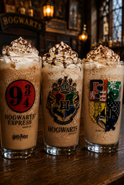 ZURİ DESİGN 3'lü Harry Potter Baskılı Cam Bardak Seti Hogwarts Temalı Şeffaf Tasarım Günlük Kullanım 570 cc Kutulu Gönderim