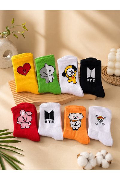 çorapdunyam Unisex 8-Piece Colorful Bts Group Emoji Cheerful College Tennis Socks