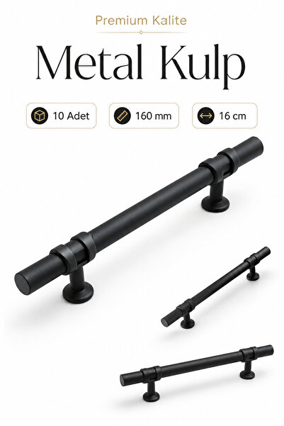 Badem10 10 Adet Maça Siyah Metal Kulp 160 Mm-16 Cm Mobilya Mutfak Çekmece Dol...
