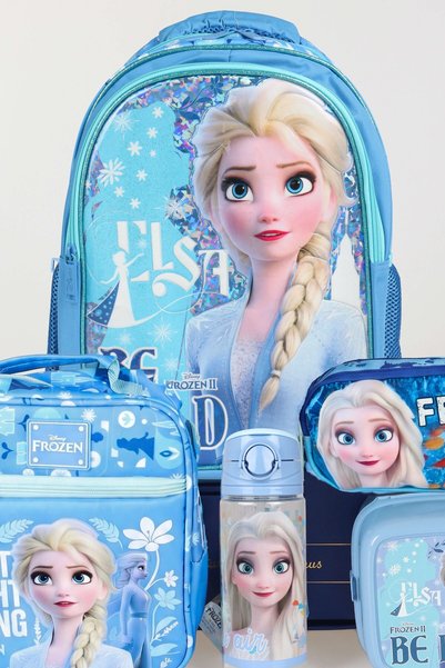 ELSA DEKOMUS LİSANSLI ELSA FROZEN OKUL ÇANTASI,KALEM ÇANTASI,BESLENME ÇANTASI,BESLENME KABI VE 500 ML MAT