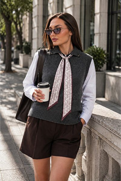ŞİMAL Women's Scarf Detailed Knitwear Knitted Sweater 265023 -