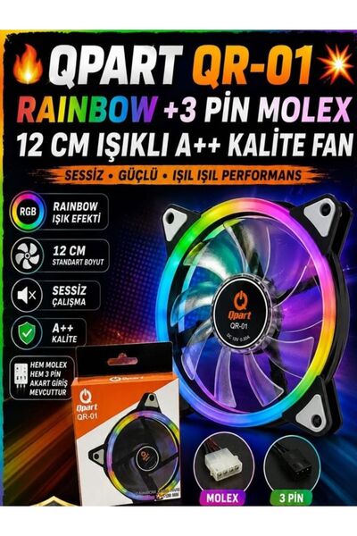 OEM Qpart Qr-01 Fan Rainbow 12cm Ledli Masaüstü Bilgisayar Kasası Fanı