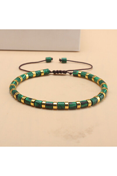 Choice green Bohemian Natural Malachite Bracelet, Handmade Bead Weaving Adjus...