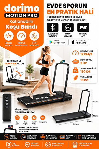 Dorimo MOTION PRO Koşu Bandı Ev Tipi Bluetoothlu Uzaktan Kumandalı Portatif Y...