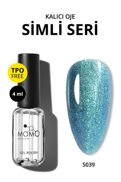 MOMO professional Kalıcı Oje S039, Yoğun Simli Açık Petrol Mavi, 4 ml