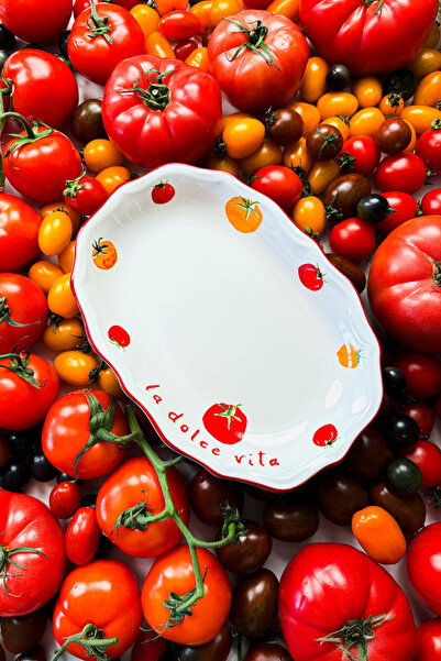 Rakle x Bengi Kurtcebe Pomodoro Stoneware 2'li Kayık Sunum Tabağı Seti 25 cm