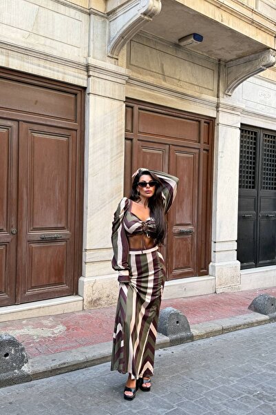 Afitapbutikmoda Uzun Kollu Crop Uzun Etek Takım