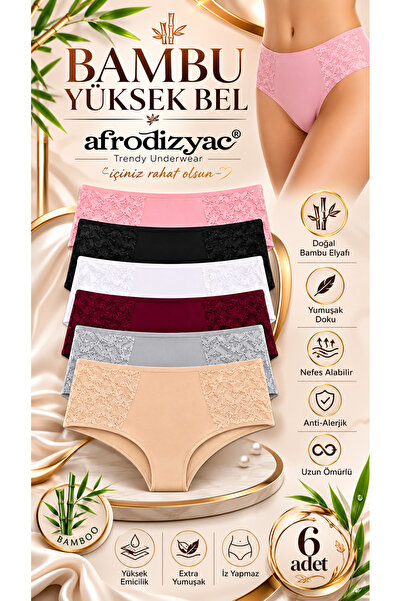 Afrodizyac 6'lı Yüksek Bel Dantelli Bambu Bato(EXTRA YUMUŞAK VE ESNEK)