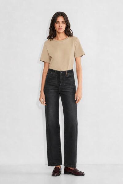blue white Γυναικείο παντελόνι ανθρακί ψηλόμεσο Lycra Mom Jean