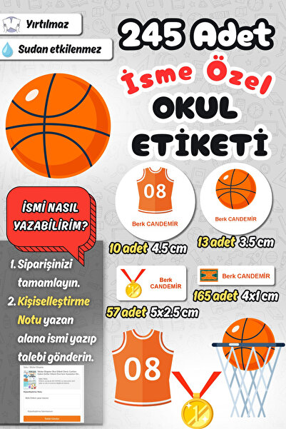 Sticker Ekspres Okul Etiketi Basketbol Temalı Kalem Defter Etiketi Özel İsim ...