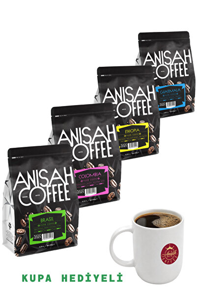 Anisah Coffee Dünya Kahveleri Keşif Seti 4 X 250 gram (ÖĞÜTÜLMÜŞ) | Filtre Ka...