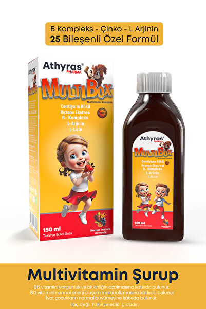 Athyras Pharma MultiBox Çocuk Multivitamin Şurubu 150 ml - C, D3, B12, Çinko ...