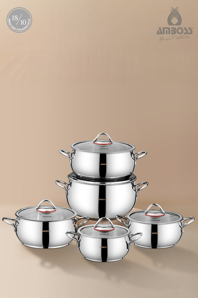 Amboss 10 Piece Big Steel Stainless Steel Deep Pot Set with Glass Lid
