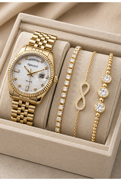 Ferrucci Brand Gold Color Steel Cord Women's Wristwatch - Bracelet
