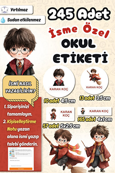 Sticker Ekspres Okul Etiketi Harry Potter Temalı Kalem Defter Etiketi Özel İs...