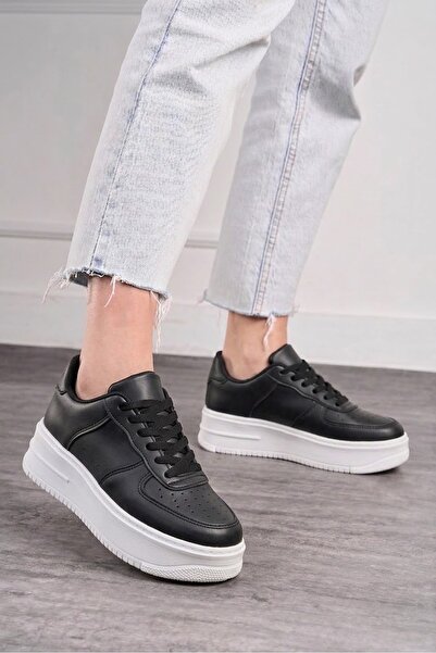 İmerShoes Women's Black and White Sneaker Lace-Up Lightweight Thick High-Sole...