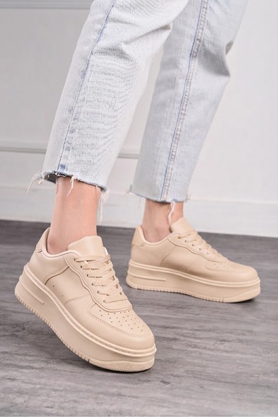 İmerShoes Pantofi sport de damă, bej, cu șireturi, ușori, groși, cu talpă îna...