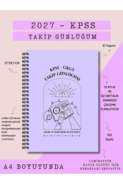 Else Craft 2027 KPSS Sınav Takip Günlüğüm - A4 BOYUTUNDA - LİLA- Aylık - Haft...