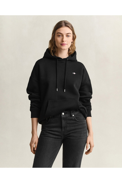 Gant Kadın Siyah Relaxed Fit Kapüşonlu Sweatshirt