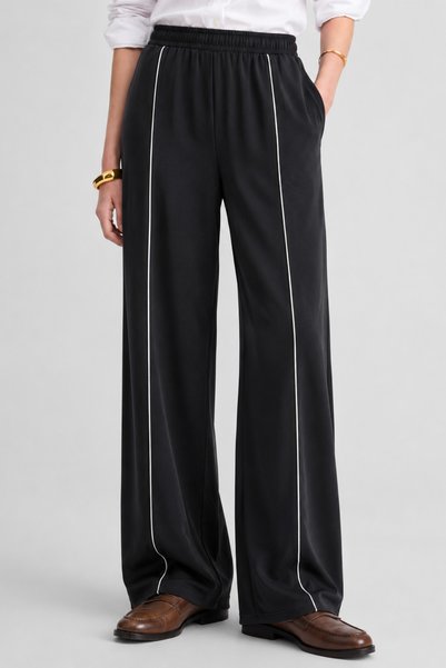 Generic Brand Modal Fabric Ribbed Detailed Wide Leg Trousers