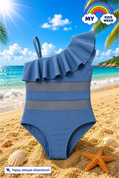 My Kids Wear Kız Çocuk Fırfır ve Tül Detaylı Tek Parça Mayo. 12840