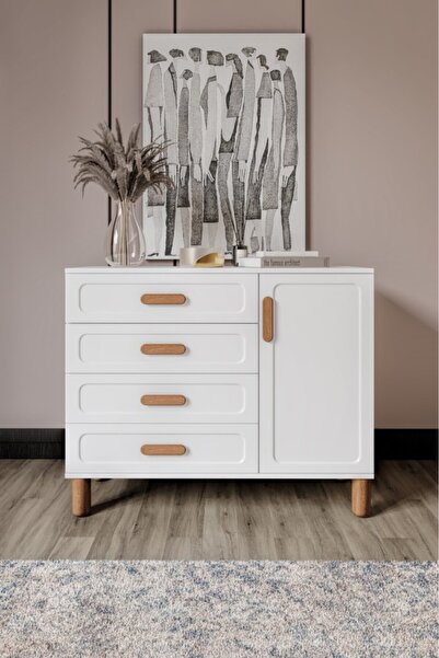 mapahomeliving Flora Bohem Serisi 4 Çekmeceli 1 Kapaklı Şifonyer Modern Tasar...