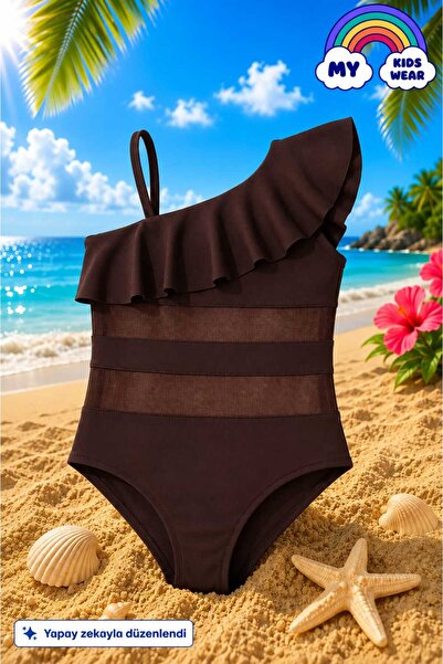 My Kids Wear Girl's One-Piece Swimsuit with Ruffle and Tulle Detail. 12839