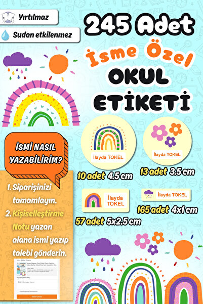 Sticker Ekspres Okul Etiketi Renkli Gökkuşakları Kalem Defter Etiketi Özel İs...