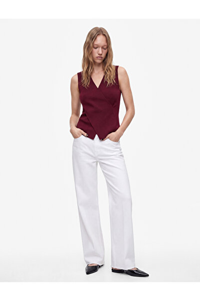 Koton Slim Fit Layered Sleeveless Viscose Blend V-Neck Blouse