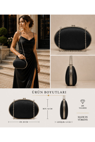 womenacs Black Color Satin Fabric Material Design Evening Dress Clutch Chain ...