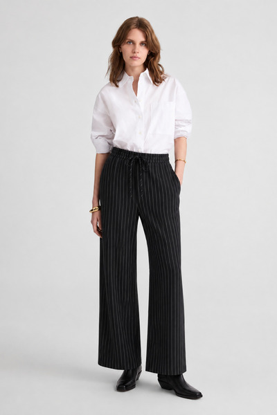 Generic Brand Pantaloni drepti cu picioare largi din crepon cu talie elastică