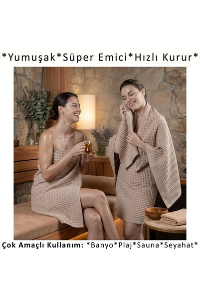Püskül Tekstil Luxury 4-Piece Waffle Weave Towel Set (2 Bath + 2 Hand), 100% Cotton Quality Quick-Drying Towels