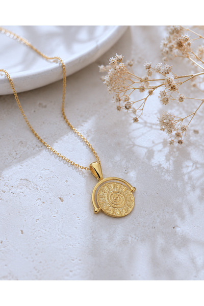Spossy Silver Jewelry 925 Ayar Gümüş, Gold, Haraketli/Dönen Güneş Kolye