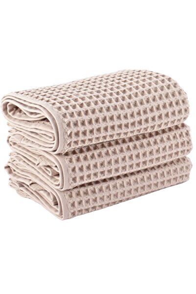 Püskül Tekstil Lüks El Havlusu 3'lü Set, Waffle Dokuma, 100% Pamuk Yüksek Kal...