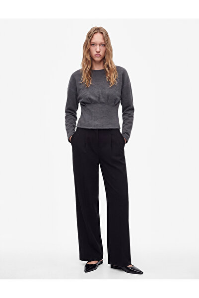 Koton Slim Fit Long Sleeve Crew Neck T-Shirt with Corset Detail