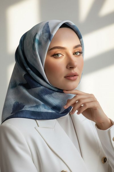 Vissona %100 Twill İpek Yaprak Desenli İndigo - Petrol Yeşili Renkli 90x90 Eşarp Dikim Şekli : El Dikişi