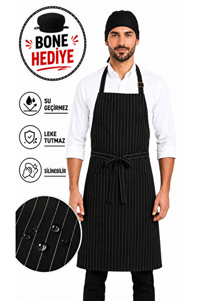 İŞ MARKETİM Su Geçirmez Barista Önlüğü Leke Tutmaz Çizgili Garson Mutfak Aşçı...
