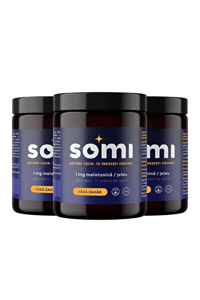 SOMI Jeleuri cu melatonină 1 mg pentru somn, 3 borcane, 90 buc, aromă de mure...