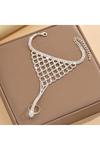 Choice sliver Trendy Full Rhinestone Mesh Hand Chain Bracelet, Fashion Link R...