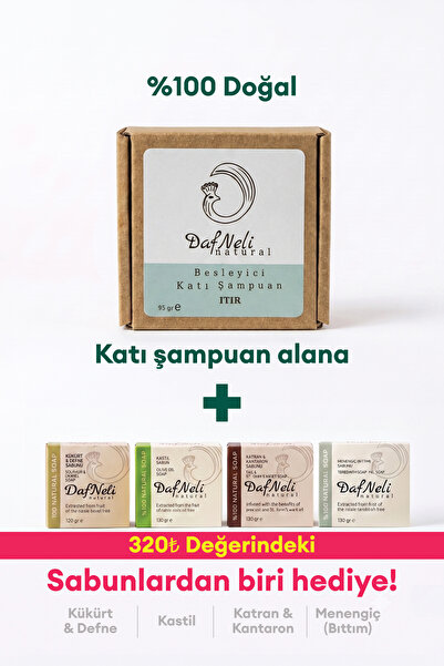 DAFNELİ %100 Doğal Katı Şampuan, Besleyici, Arındırıcı ve Güçlendirici Bakım, Vegan, 95 gr.