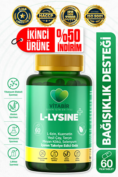 Genel Markalar VİTABİR L-Lysine+ Bağışıklık Desteği! |lizin,Kuersetin,yeşilça...