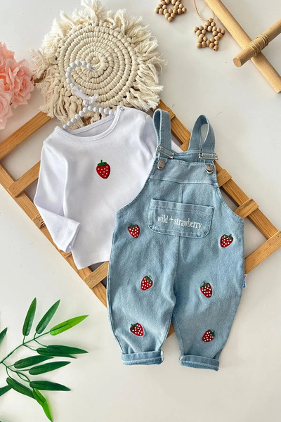 Minigimin Cicileri Miniğim's Cuties Strawberry Printed Girls' Baby Denim Over...