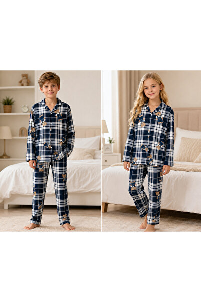 zahider Girls and Boys Unisex Model Buttoned Seasonal Long-Sleeved Pajama Set
