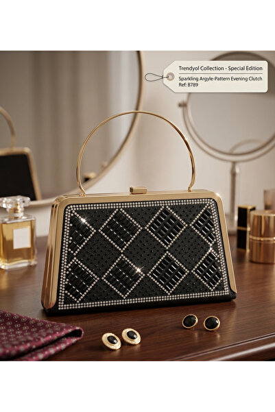 zezo Classic Evening Bag with Crystals and Geometric Rhinestones