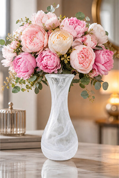 ANGDESİGN Lale Vazo Alabaster Vazo White | |   22 cm | |   Glass Vase Decorat...