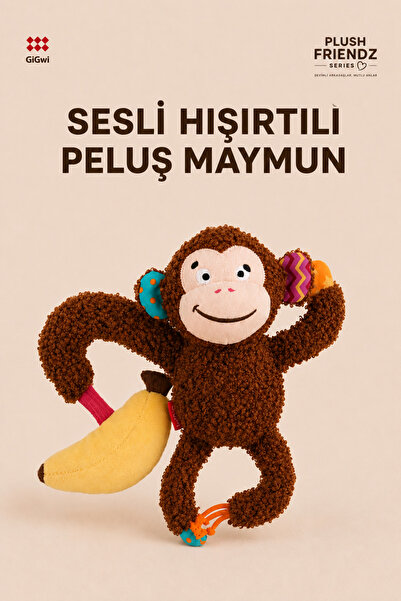 Gigwi Plush Friendz Serisi Sesli & Hışırtılı Maymun Peluş Köpek Oyuncağı - Kü...