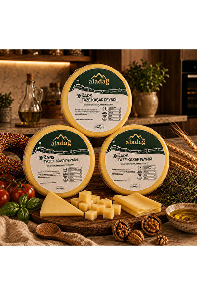 ALADAĞ Kars (Kelle) Taze Kaşar Peyniri 3 Adet (Adet 1 KG)