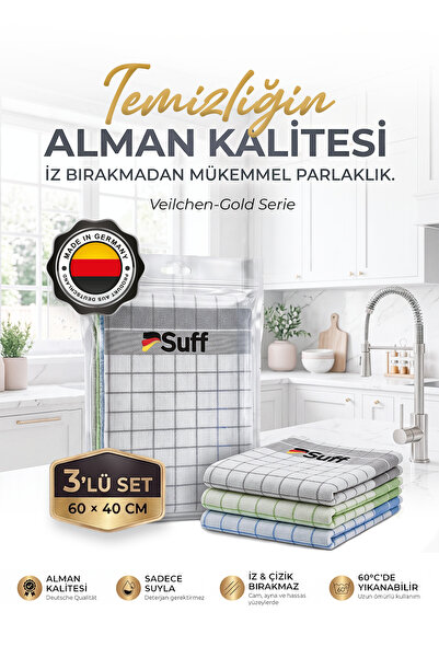 Suff Veilchen Gold Serisi Premium Mikrofiber 3'lü Set 60x40 cm | Mutfak Temiz...
