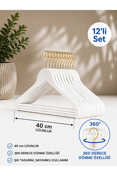 shop 12'li Elbise Askısı Krem Pantolon Askısı Kaymaz Dolap Asksı Çeyiz